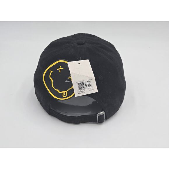 NWT Nirvana Smiley Face Black Adjustable Dad Hat  Y2K Grunge Rock Band Cap - Picture 4 of 6